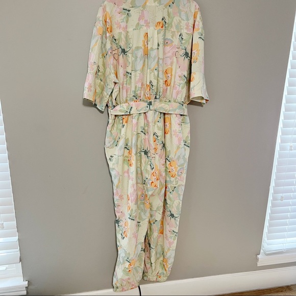 L'atiste by Amy floral print jumpsuit sz 1X green retro print belted - Picture 6 of 8